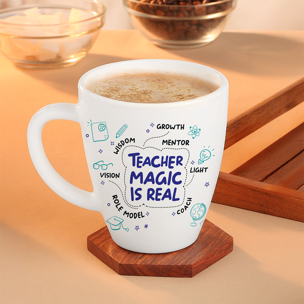 Larah by Borosil Teachers Day Opalware Mug, Teacher Magic Is Real, 390ml