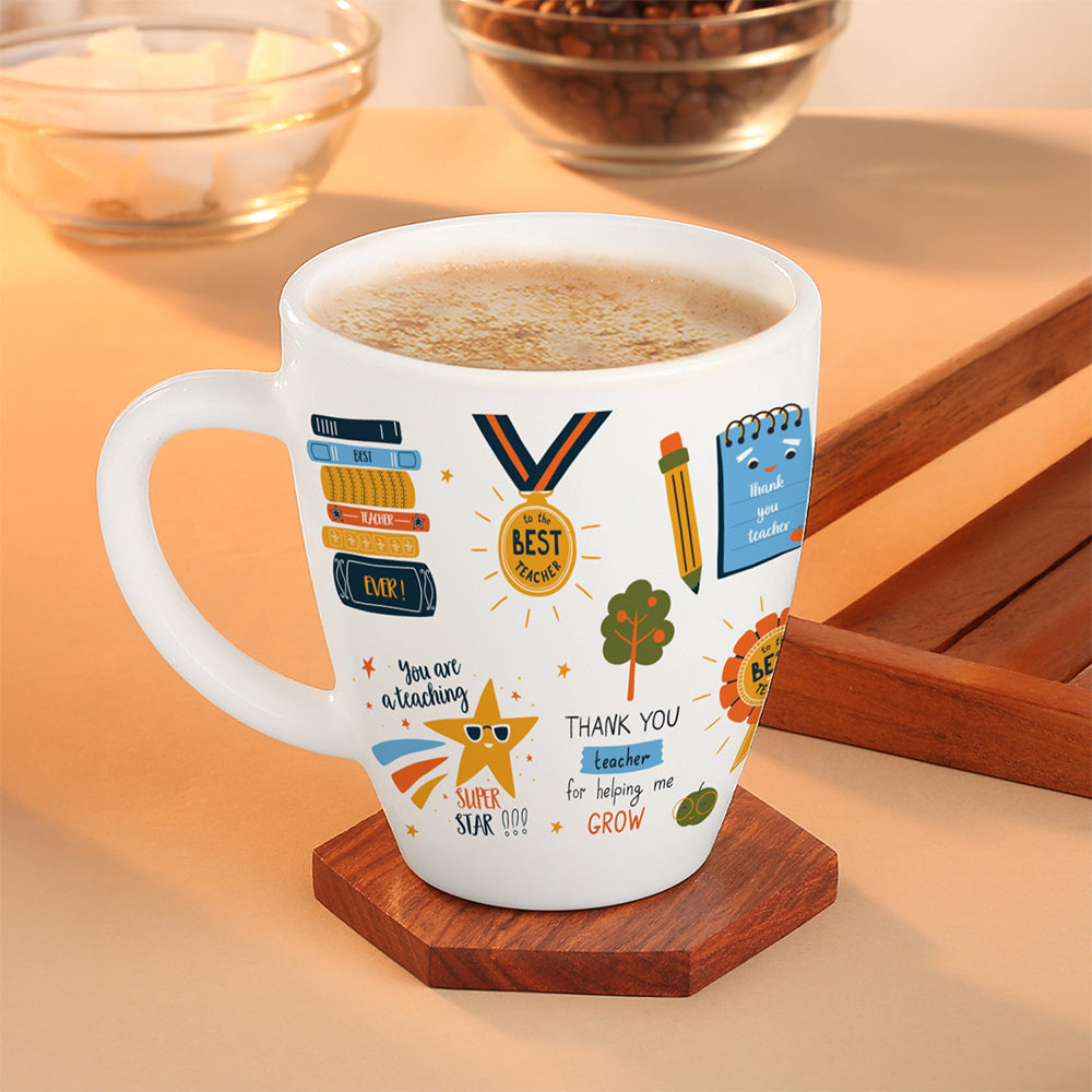 Larah by Borosil Teachers Day Opalware Mug, Thank You Teacher For Helping Me Shine, 390ml