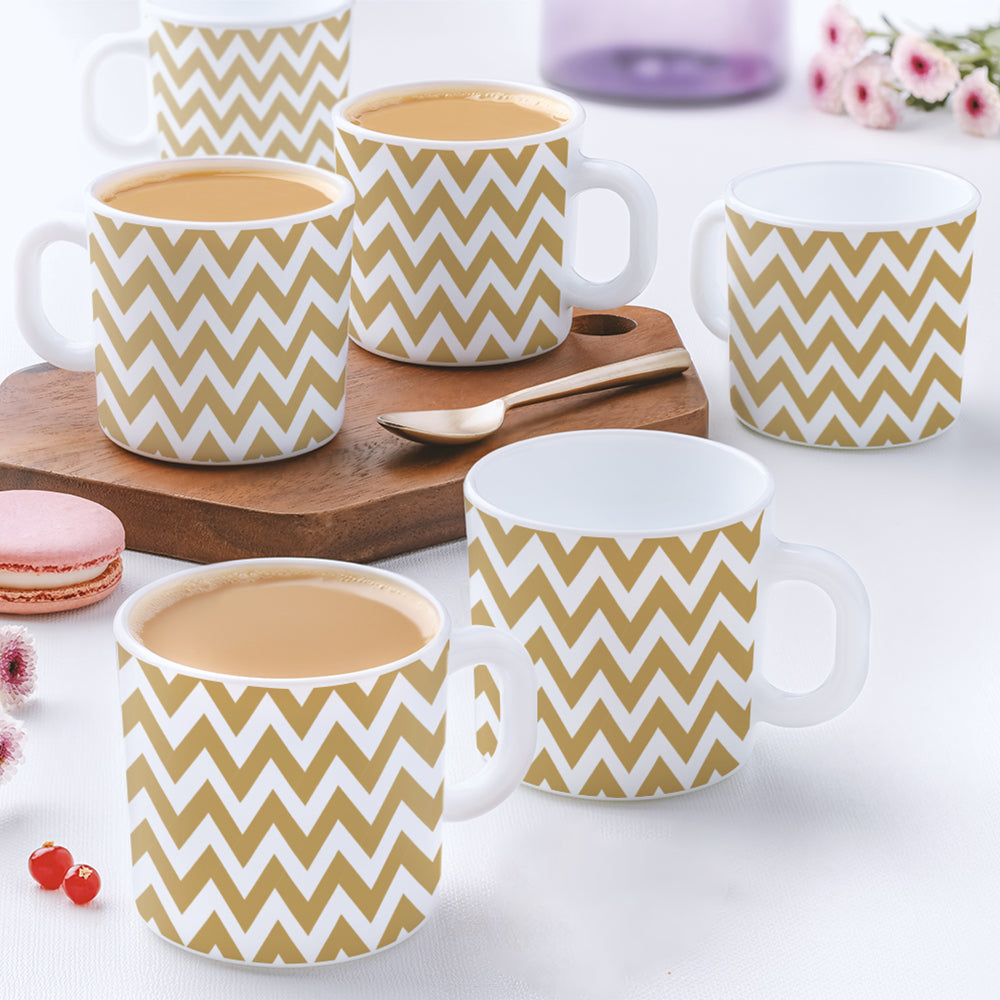 Larah by Borosil Gold Waves Mug Set, 180ml x 12