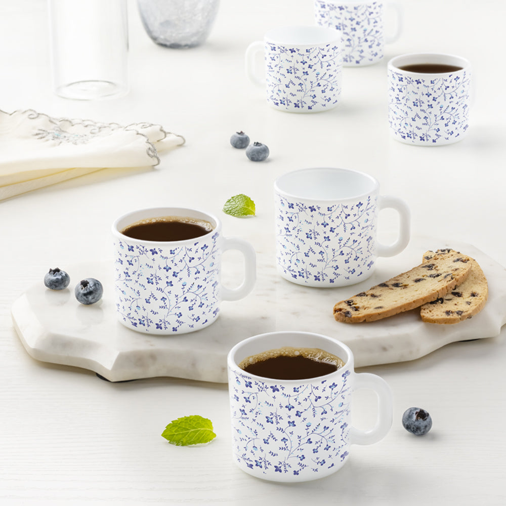 Larah by Borosil Blue Spring Mug Set, 100ml x 6