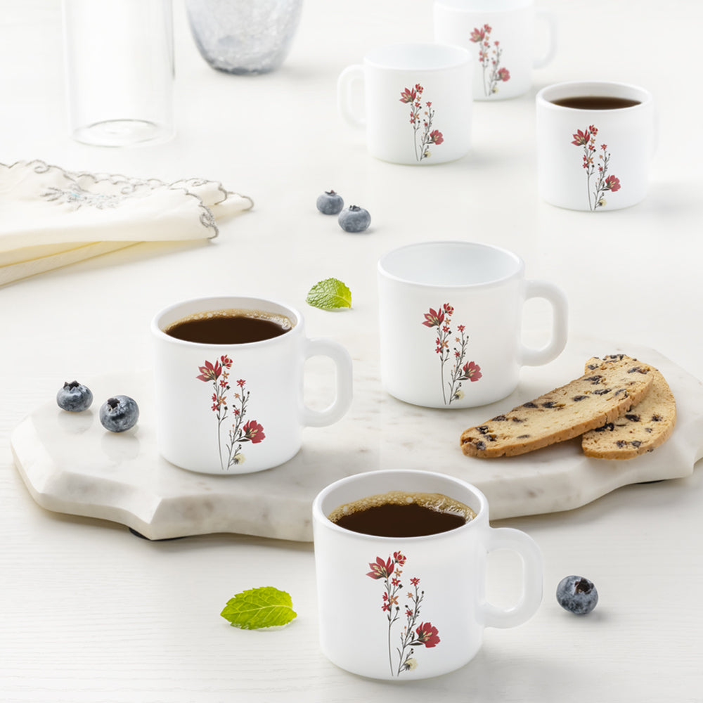 Larah by Borosil Chrys Red Mug Set, 100ml x 6
