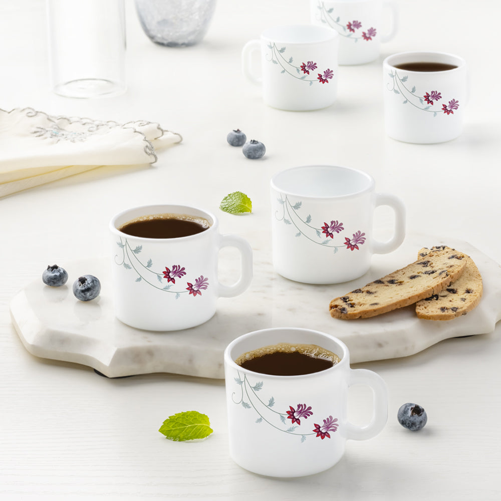 Larah by Borosil Flower Pot Mug Set, 100ml x 6