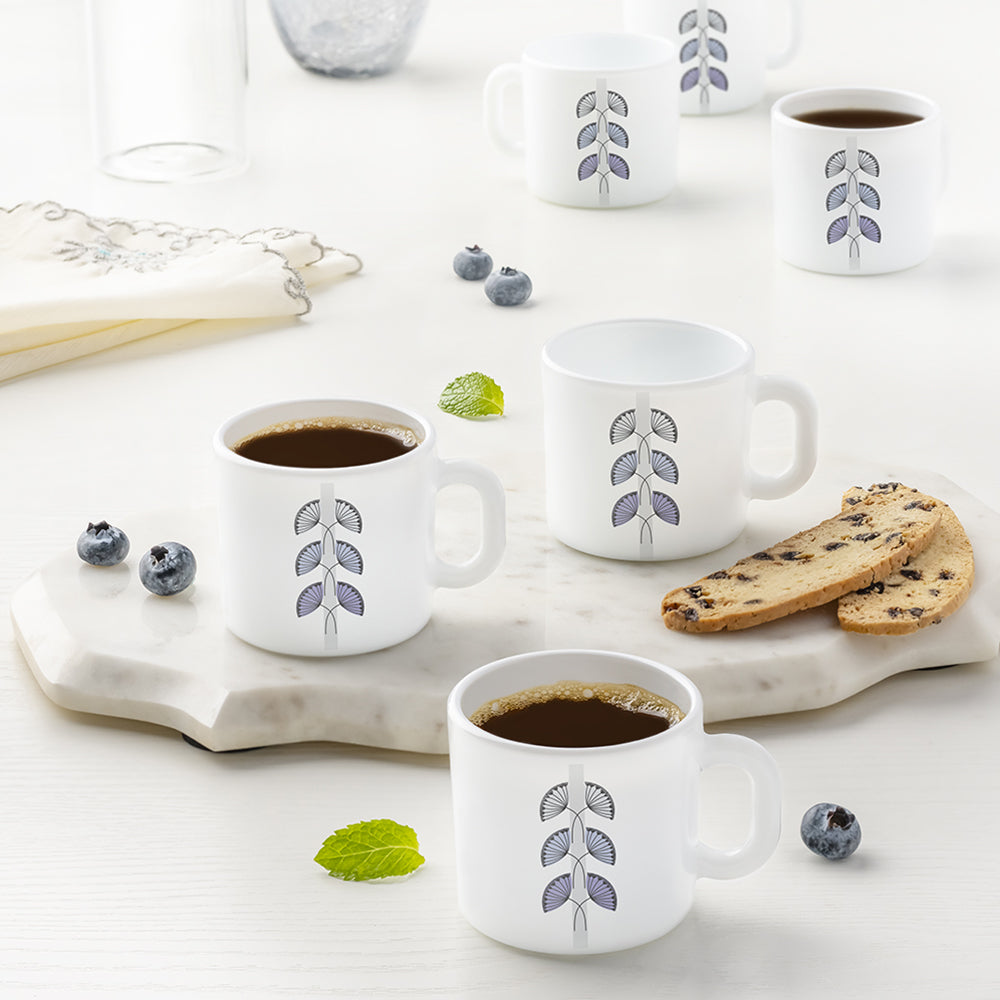 Larah by Borosil Floret Mug Set, 100ml x 6