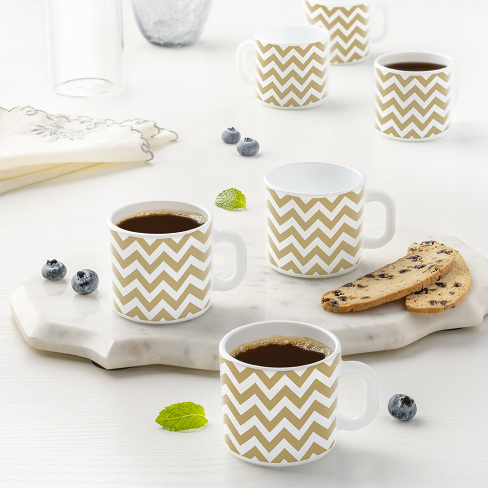 Larah by Borosil Gold Waves Mug Set, 100ml x 6