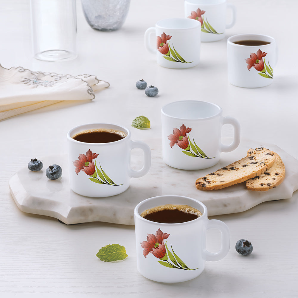 Larah by Borosil Red Iris Mug Set, 100ml x 6