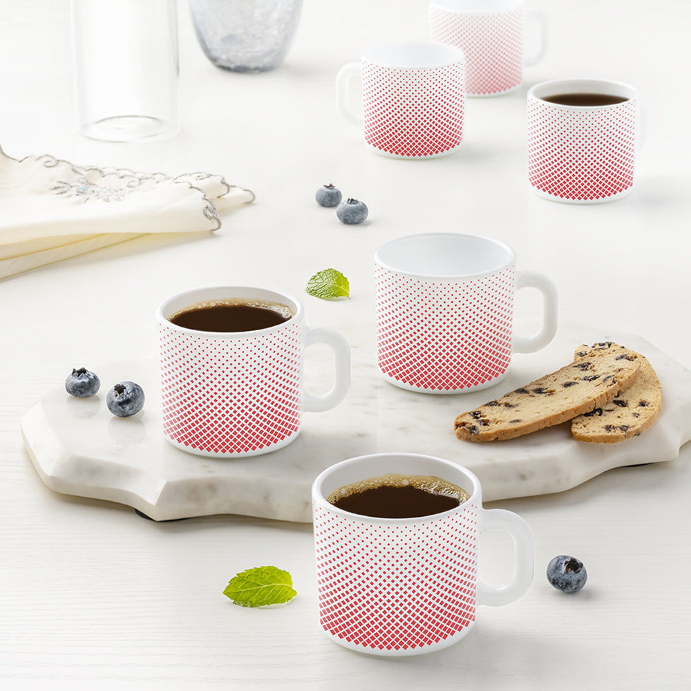 Larah by Borosil Ruby Pixel Mug Set, 100ml x 6