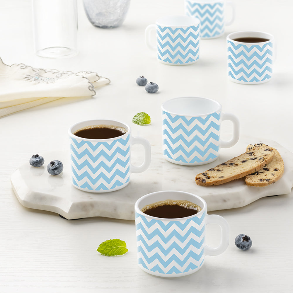Larah by Borosil Sky Waves Mug Set, 100ml x 6