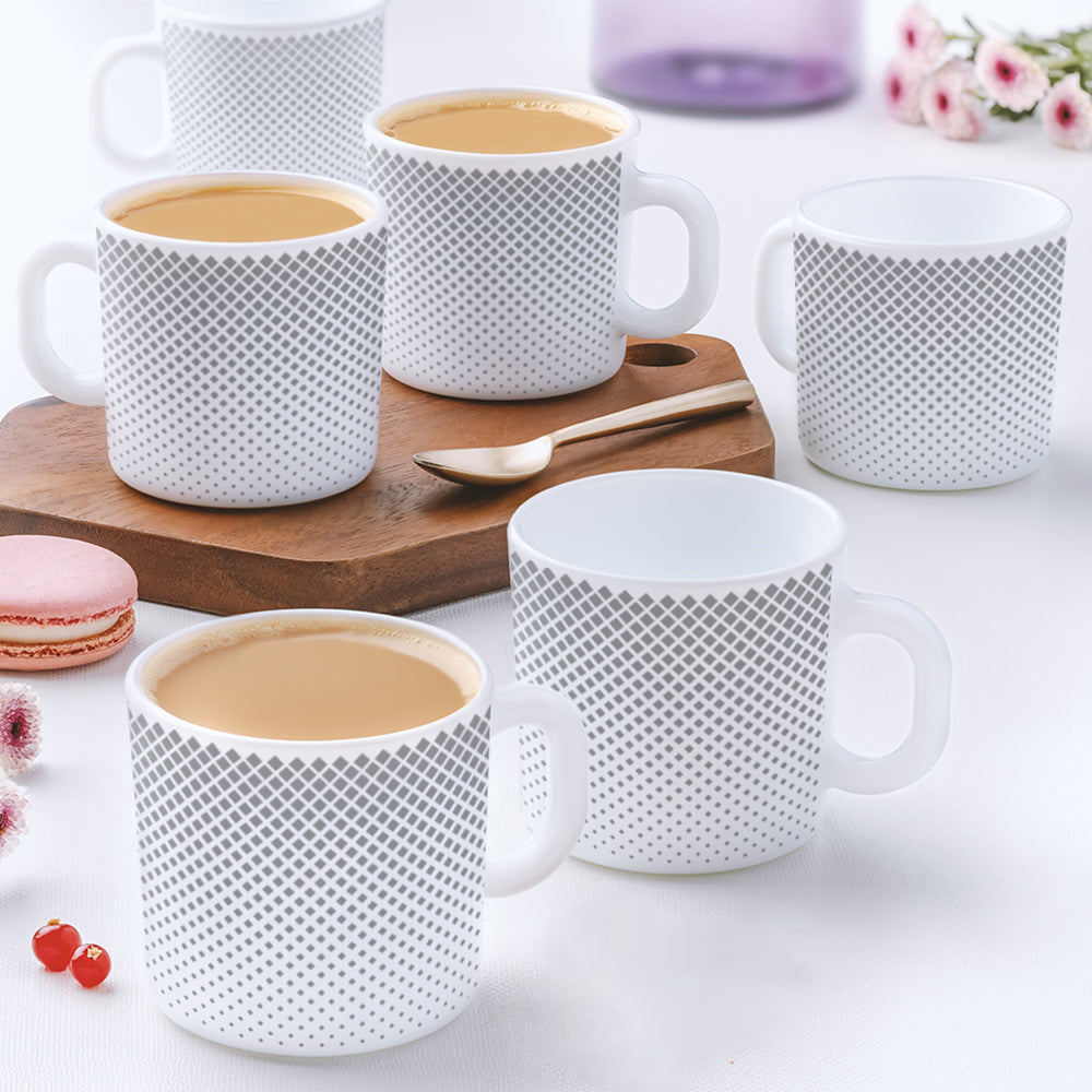 Larah by Borosil Grey Pixel Mug Set, 180ml x 6