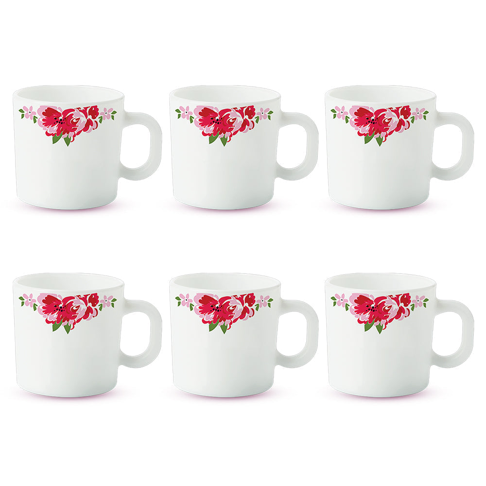 Larah By Borosil Rose Red Mug Set, 240ml x 6