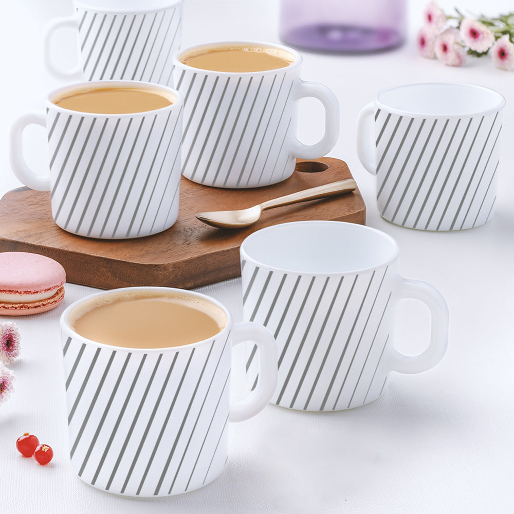 Larah by Borosil Silver Ray Mug Set, 6 x 180ml