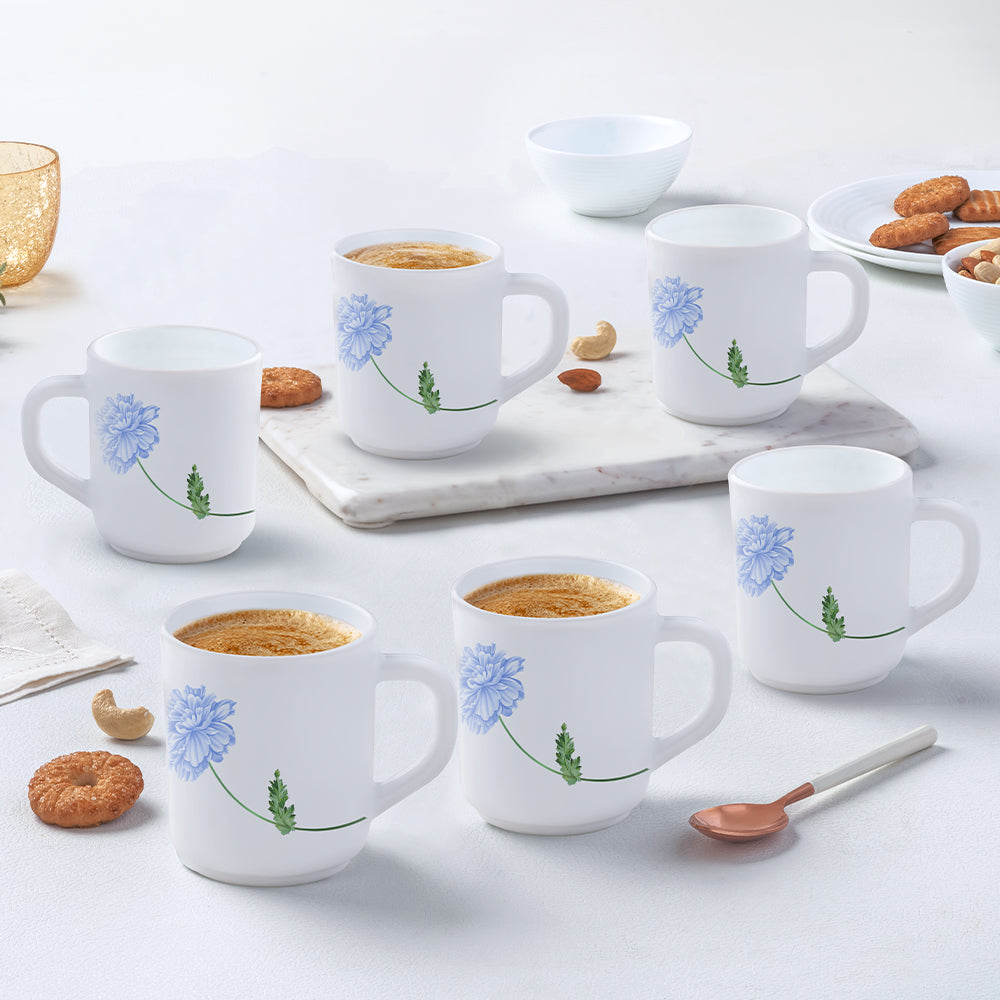 Larah by Borosil Blue Mist Mug Set, 240ml x 6