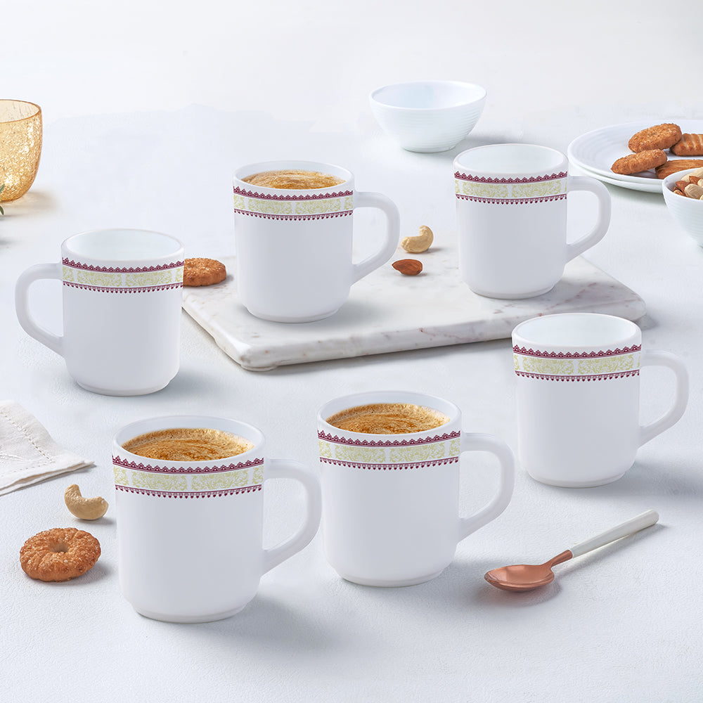 Larah by Borosil Elega Mug Set, 240ml x 6