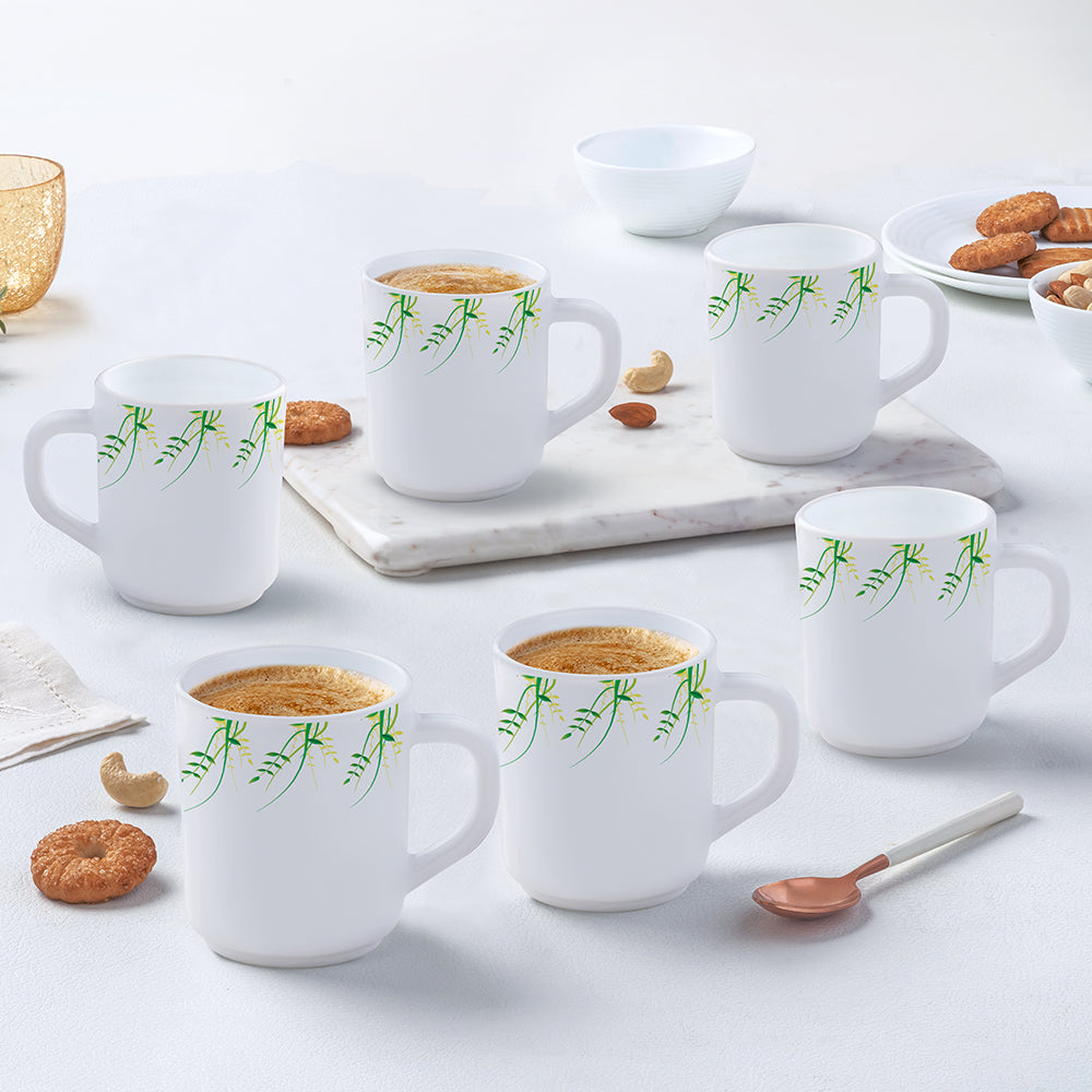 Larah by Borosil Green Herbs Mug Set, 240ml x 6