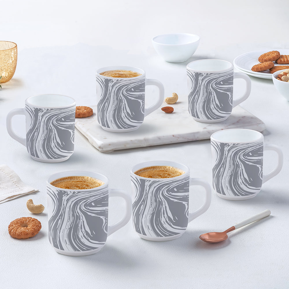 Larah by Borosil Marble Mug Set, 240ml x 6