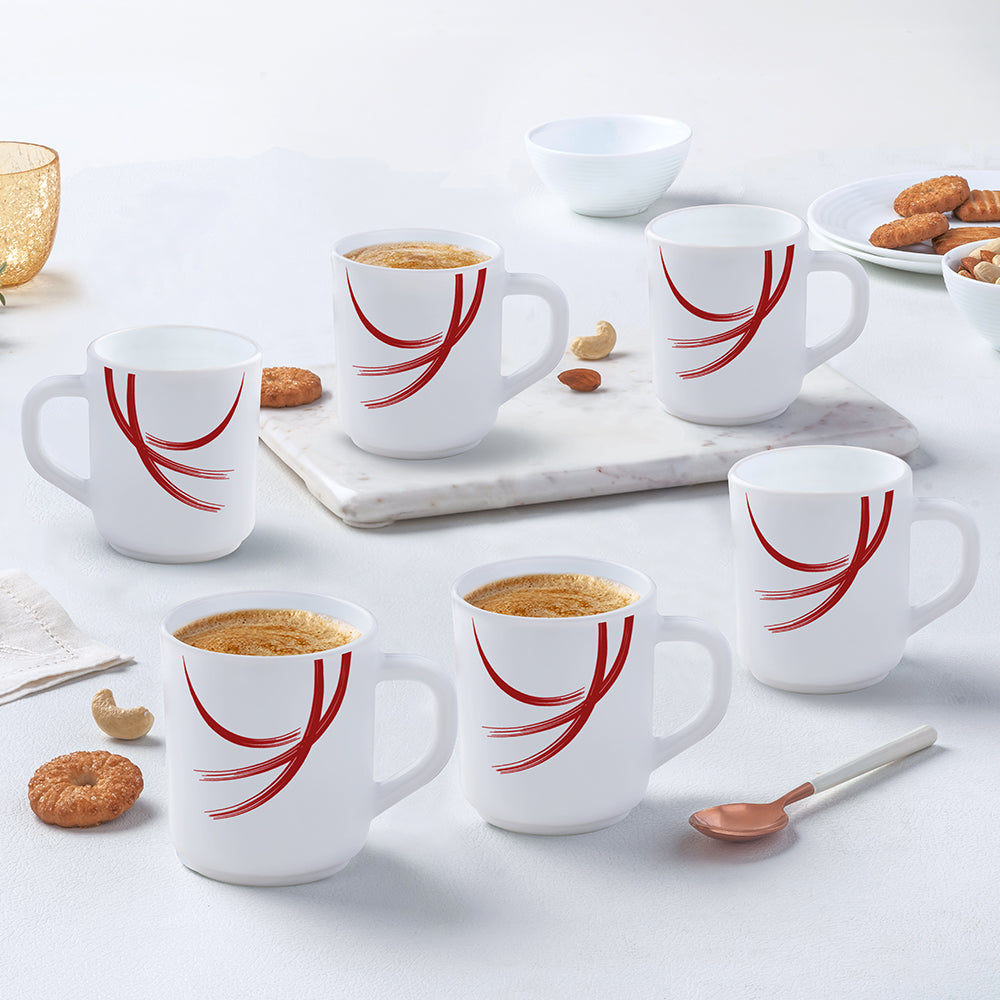 Larah by Borosil Red Stella Mug Set, 240ml x 6
