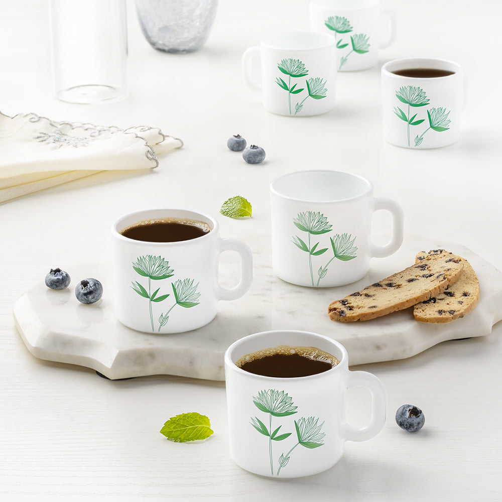 Larah by Borosil Green Lily Mug Set, 180ml x 12