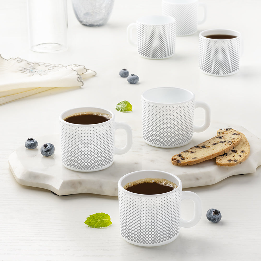 Larah by Borosil Grey Pixel Mug Set, 240ml x 2