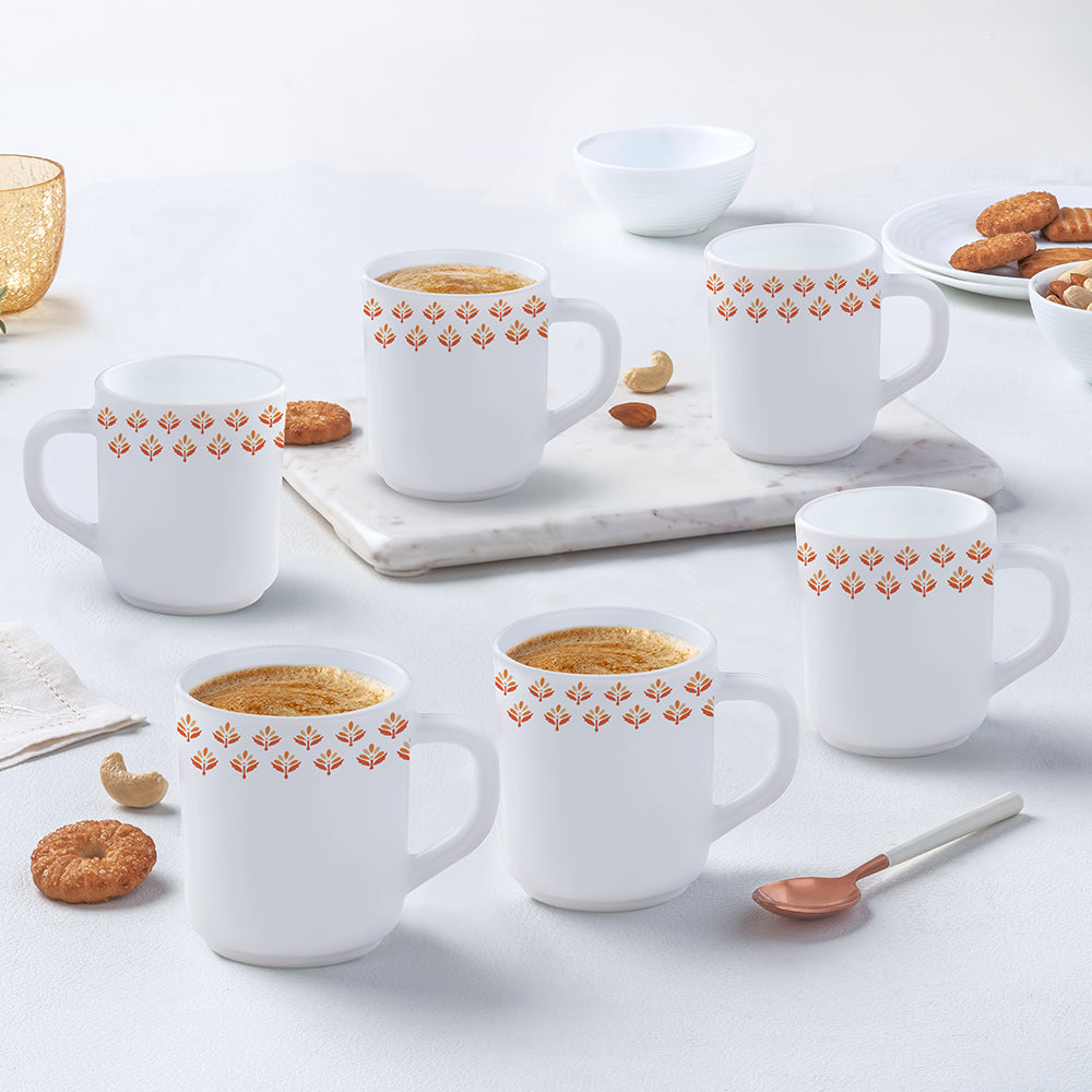 Larah by Borosil Gardenia Mug Set, 180ml x 12