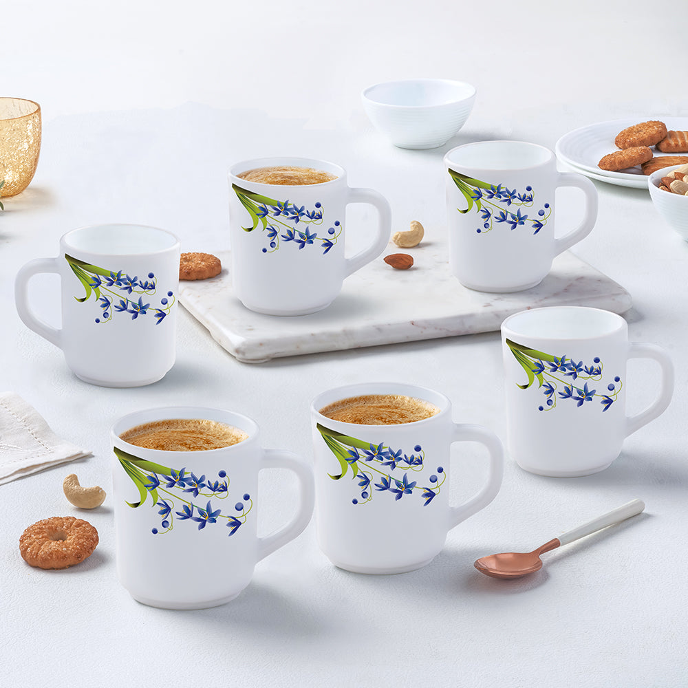 Larah by Borosil Lavender Mug Set, 180ml x 12