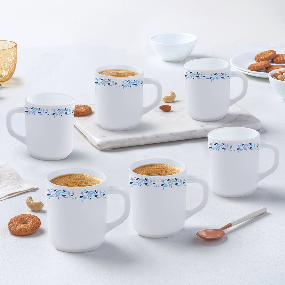 Larah by Borosil Skyleaf Mug Set, 180ml x 12
